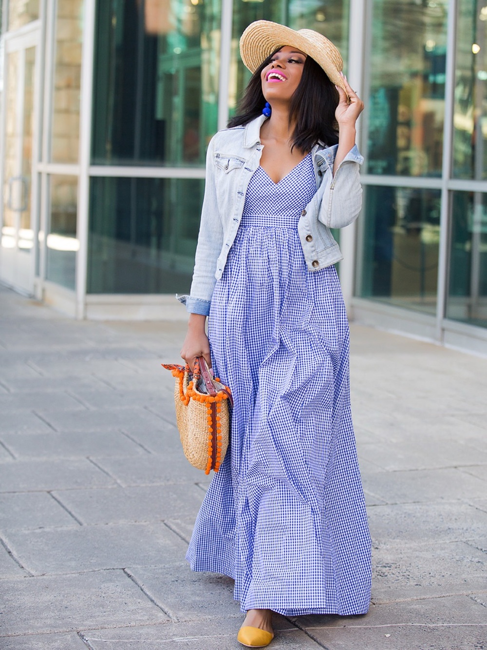 J.Crew Gingham Long Spaghetti-Strap Maxi Dress Navy Blue White Pockets 10 - Picture 4 of 16